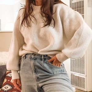 ASOS DESIGN WHITE BALLOON-SLEEVE SWEATER